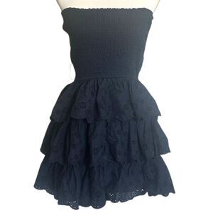 Hollister Strapless Smocked Tiered Dress Womens Large 90s Y2k Rodeo Western Navy
